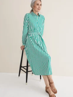 Dresses^Phase Eight Ida Stripe Shirt Midi Dress Green