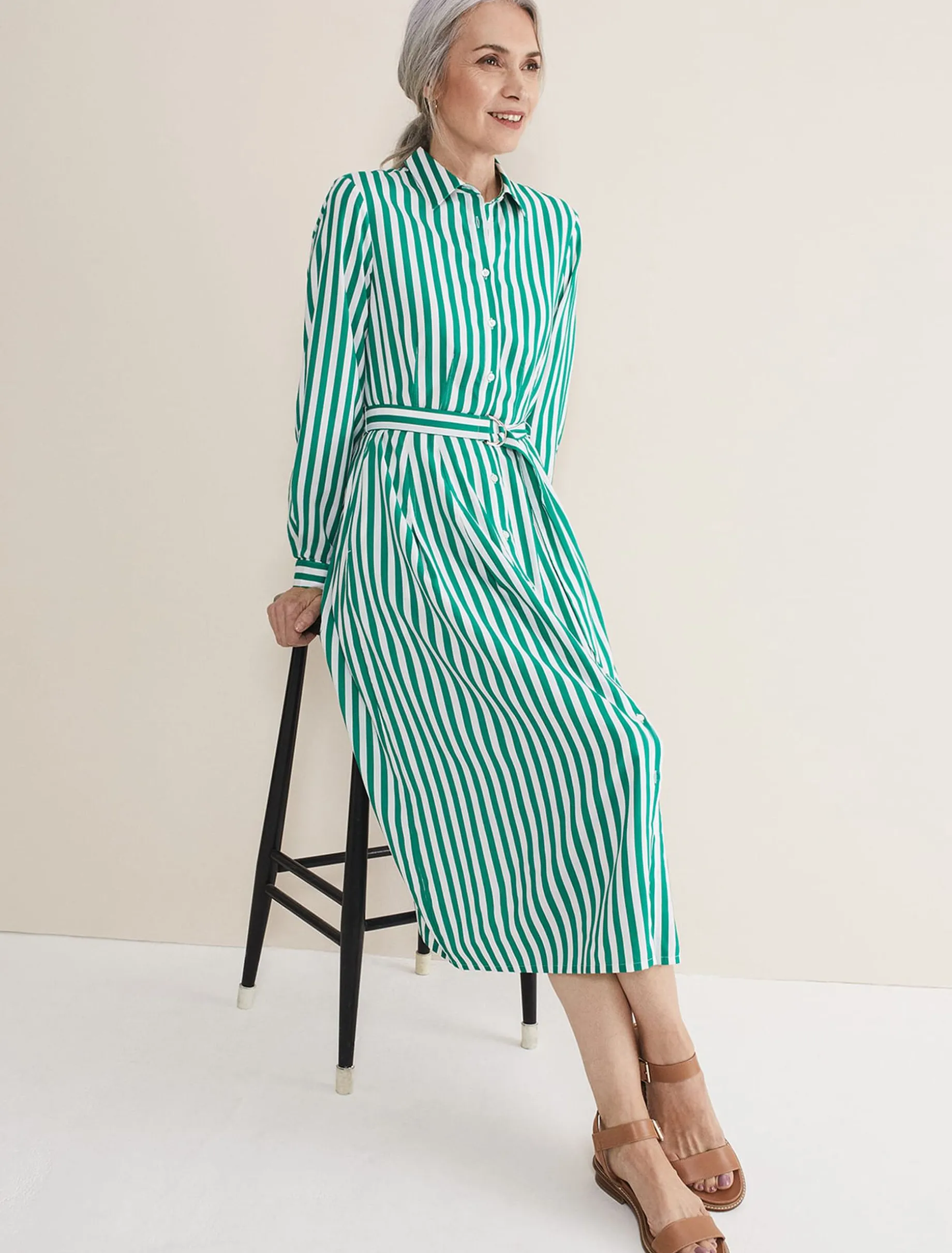 Dresses^Phase Eight Ida Stripe Shirt Midi Dress Green