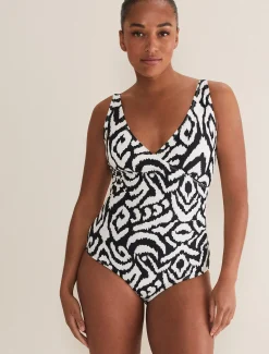 Swimwear^Phase Eight Ikat Abstract Swimsuit Black/Ivory