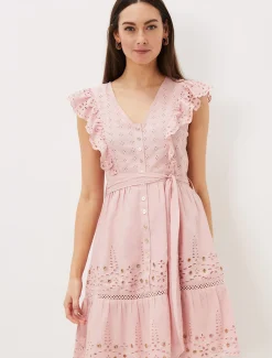 Dresses^Phase Eight Illa Broderie Tea Dress Pale Pink