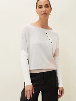 Knitwear^Phase Eight Isabel Colourblock Stud Jumper Pink Multi