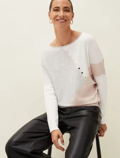 Knitwear^Phase Eight Isabel Colourblock Stud Jumper Pink Multi