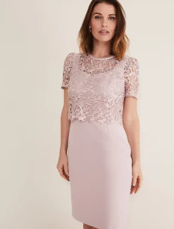 Dresses^Phase Eight Isabella Lace Midi Dress Antique Rose