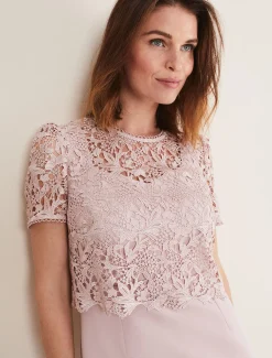 Dresses^Phase Eight Isabella Lace Midi Dress Antique Rose