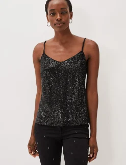 Shirts & Blouses^Phase Eight Ivy Sequin Camisole Black