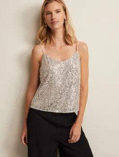 Shirts & Blouses^Phase Eight Ivy Sequin Camisole Oyster