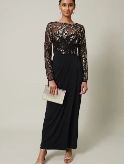 Dresses^Phase Eight Jacinta Sequin Jersey Maxi Dress Black/Gold