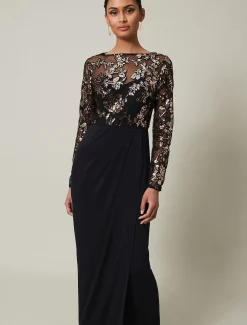 Dresses^Phase Eight Jacinta Sequin Jersey Maxi Dress Black/Gold
