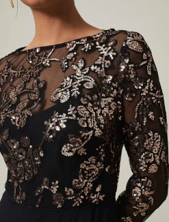 Dresses^Phase Eight Jacinta Sequin Jersey Maxi Dress Black/Gold