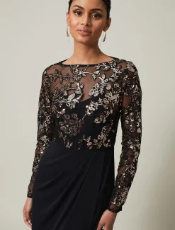 Dresses^Phase Eight Jacinta Sequin Jersey Maxi Dress Black/Gold
