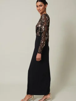 Dresses^Phase Eight Jacinta Sequin Jersey Maxi Dress Black/Gold