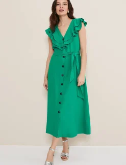 Dresses^Phase Eight Jamilla Linen Midi Dress Green