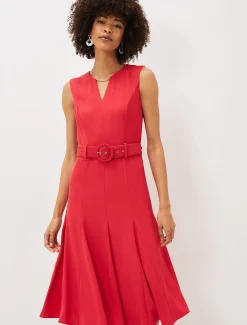 Dresses^Phase Eight Jayne Belted Panelled Dress Coral