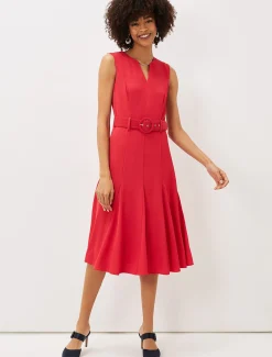 Dresses^Phase Eight Jayne Belted Panelled Dress Coral