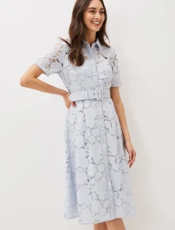 Dresses^Phase Eight Jaynie Lace Shirt Dress Mineral