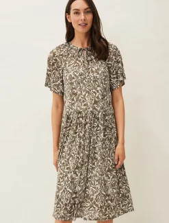 Dresses^Phase Eight Jemmy Leaf Print Swing Dress Khaki