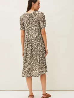 Dresses^Phase Eight Jemmy Leaf Print Swing Dress Khaki