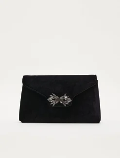 Bags^Phase Eight Jewel Front Velvet Clutch Bag Black