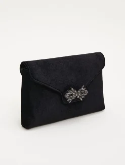 Bags^Phase Eight Jewel Front Velvet Clutch Bag Black