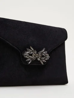 Bags^Phase Eight Jewel Front Velvet Clutch Bag Black