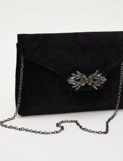 Bags^Phase Eight Jewel Front Velvet Clutch Bag Black