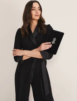 Bags^Phase Eight Jewel Front Velvet Clutch Bag Black