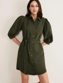 Dresses^Phase Eight Josephine Denim Puff Sleeve Dress Khaki