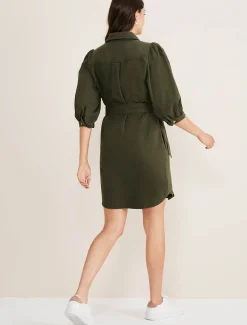 Dresses^Phase Eight Josephine Denim Puff Sleeve Dress Khaki