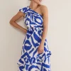 Dresses^Phase Eight Joy One Shoulder Midi Dress Indigo/Ivory
