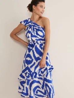 Dresses^Phase Eight Joy One Shoulder Midi Dress Indigo/Ivory