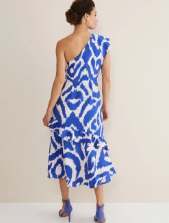 Dresses^Phase Eight Joy One Shoulder Midi Dress Indigo/Ivory