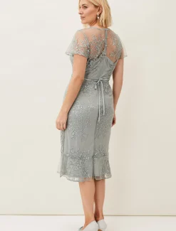 Dresses^Phase Eight Juliana Floral Embroidered Dress Eau De Nil
