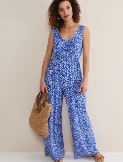Dresses^Phase Eight Juliana Zebra Print Jersey Jumpsuit Blue