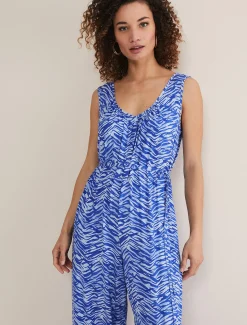 Dresses^Phase Eight Juliana Zebra Print Jersey Jumpsuit Blue