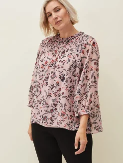 Shirts & Blouses^Phase Eight Julie Shirred Floral Blouse Pink