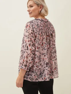 Shirts & Blouses^Phase Eight Julie Shirred Floral Blouse Pink