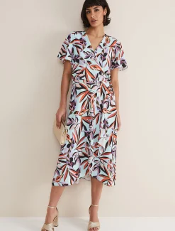 Dresses^Phase Eight Julissa Ruffle Wrap Midi Dress Aqua/Multi