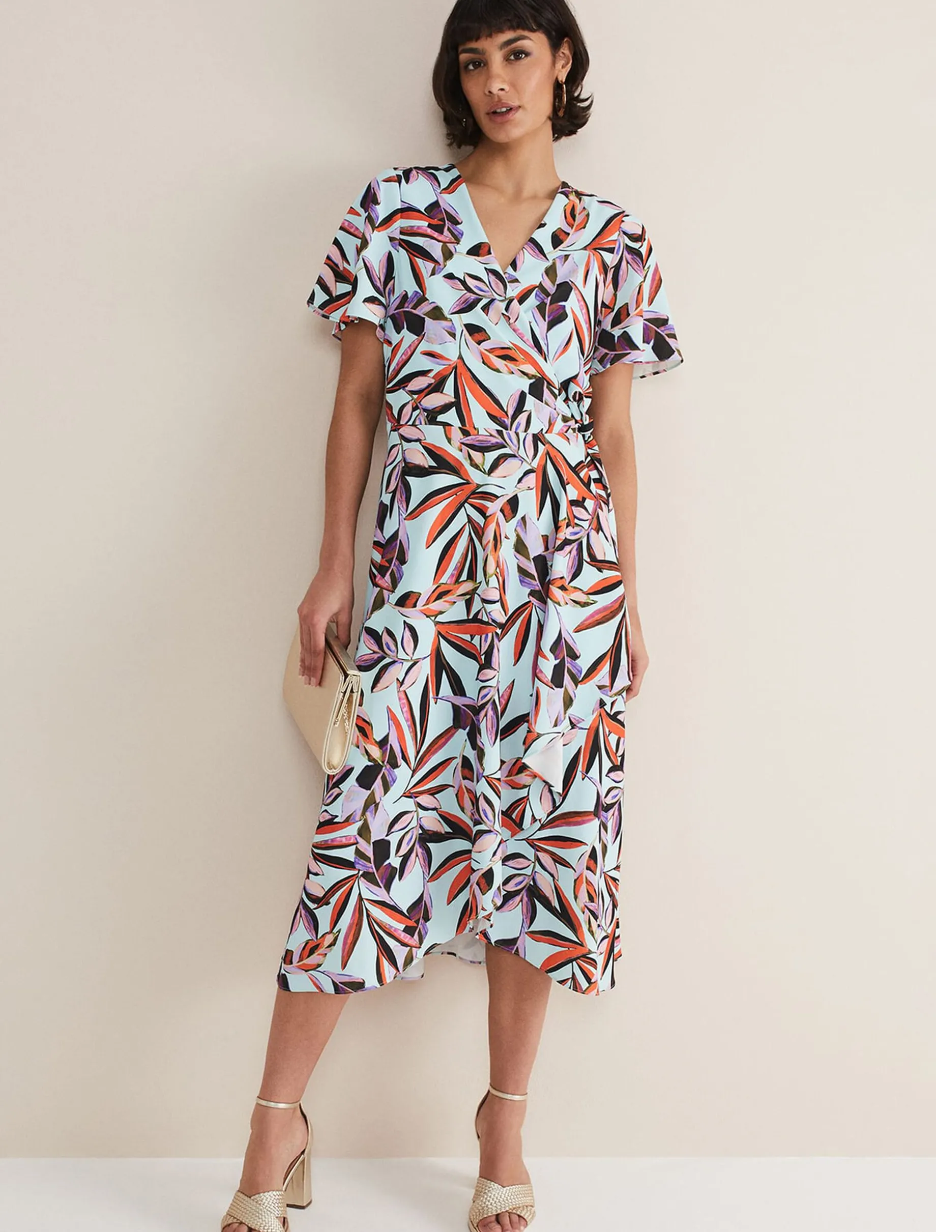 Dresses^Phase Eight Julissa Ruffle Wrap Midi Dress Aqua/Multi