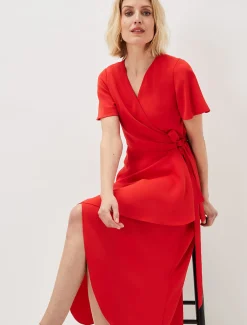 Dresses^Phase Eight Julissa Ruffle Wrap Midi Dress Fire