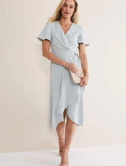 Dresses^Phase Eight Julissa Ruffle Wrap Midi Dress Eau De Nil