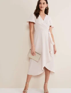 Dresses^Phase Eight Julissa Ruffle Wrap Midi Dress Cameo