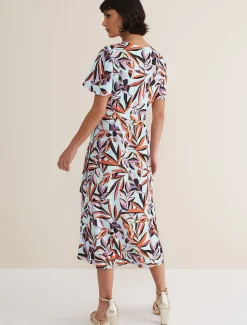 Dresses^Phase Eight Julissa Ruffle Wrap Midi Dress Aqua/Multi
