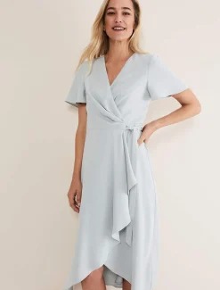 Dresses^Phase Eight Julissa Ruffle Wrap Midi Dress Eau De Nil
