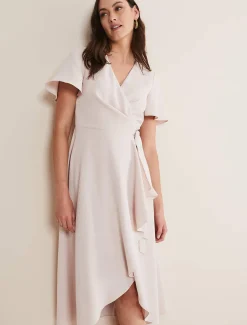 Dresses^Phase Eight Julissa Ruffle Wrap Midi Dress Cameo