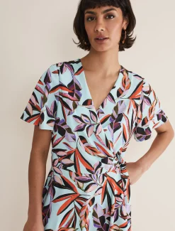Dresses^Phase Eight Julissa Ruffle Wrap Midi Dress Aqua/Multi