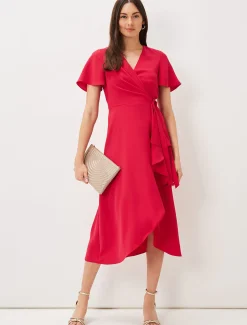 Dresses^Phase Eight Julissa Ruffle Wrap Midi Dress Fuschia