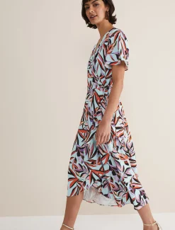 Dresses^Phase Eight Julissa Ruffle Wrap Midi Dress Aqua/Multi
