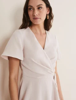 Dresses^Phase Eight Julissa Ruffle Wrap Midi Dress Cameo