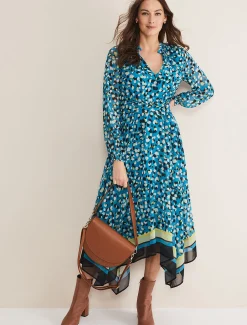 Dresses^Phase Eight Juno Border Hem Midi Dress Blue/Multi