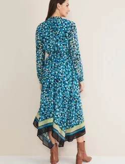 Dresses^Phase Eight Juno Border Hem Midi Dress Blue/Multi